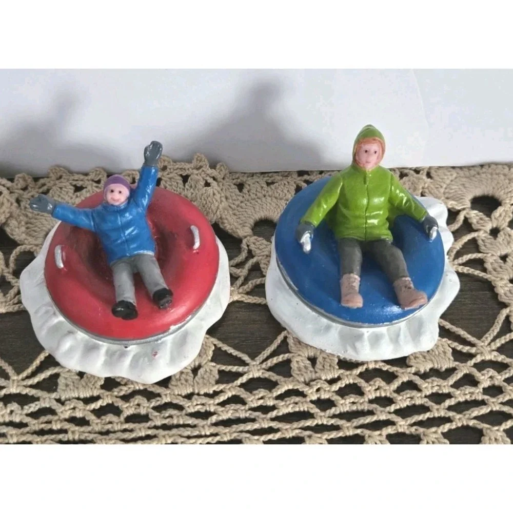 Lemax Tubing Family Table Accents Set Of 2 Sledding Snow Winter Christmas Decor